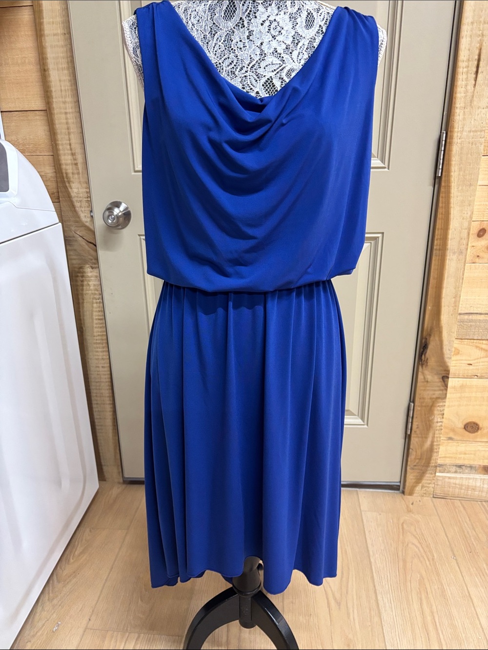 Valerie Bertinelli Cobalt Blue Draped Asymmetrical Cowl Dress